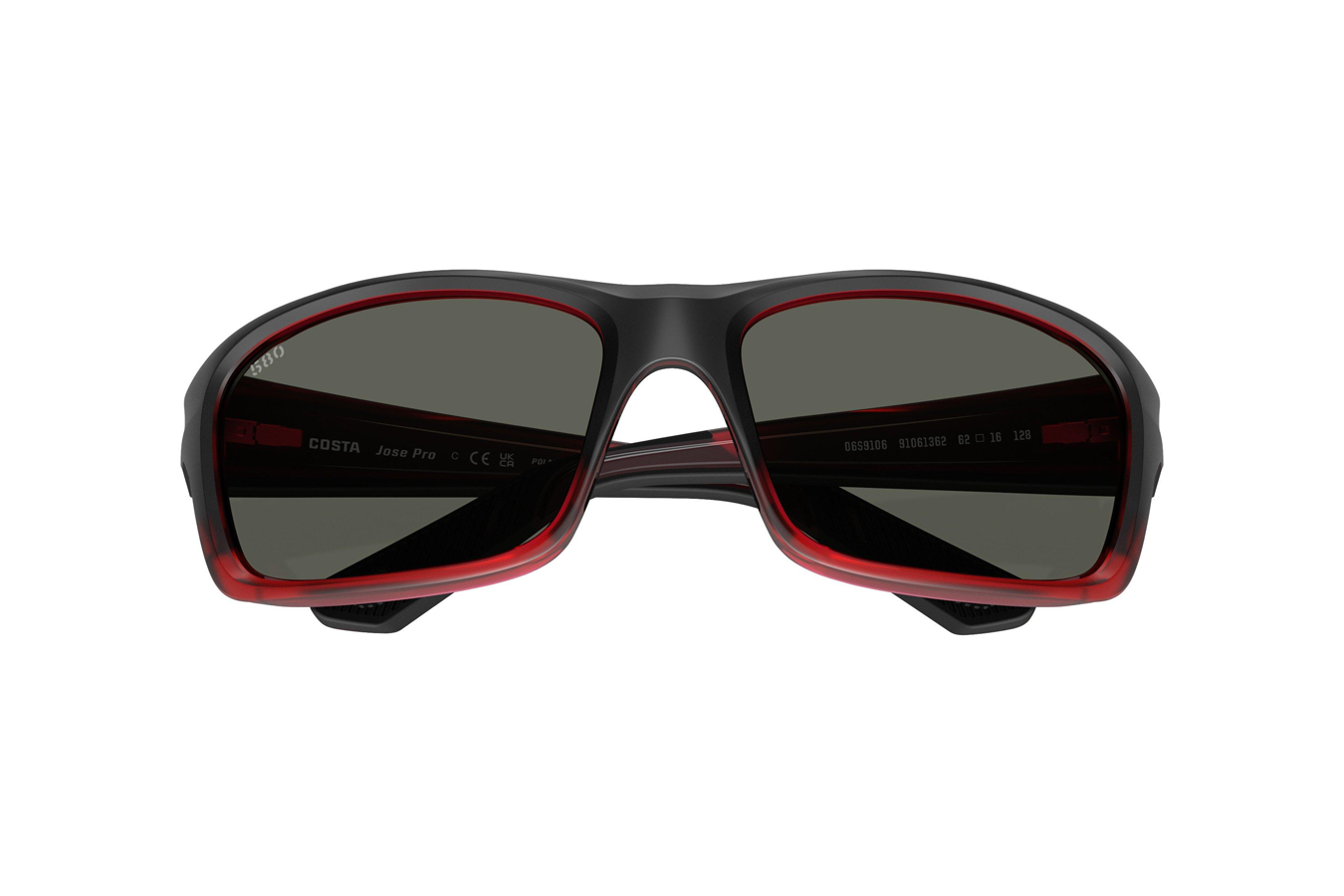 COSTA DEL MAR Jose Pro Sunglasses with Red Sky Frame and Gray Polarized Lenses